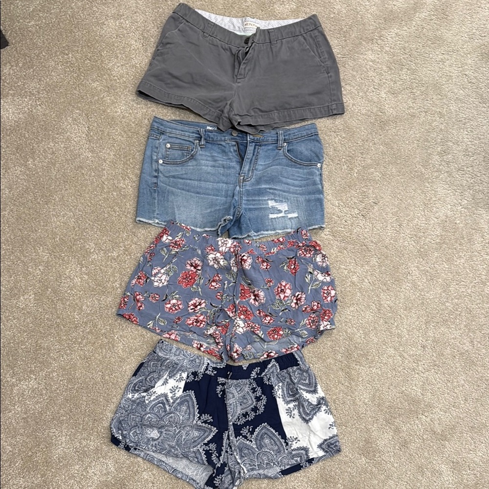 Set of Four Women's Shorts - Gray, Denim, Floral, Paisley